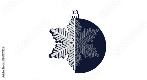 Elegant snowflake ornament with modern navy and white geometric design for festive holiday cards and winter promotions, adding a touch of seasonal cheer and stylish flair