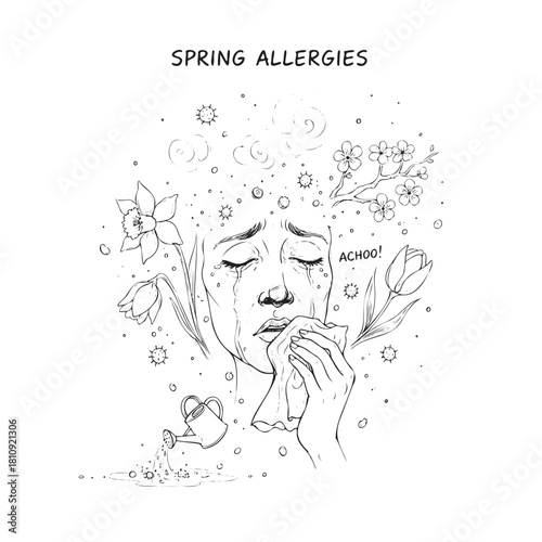A woman is crying and holding a tissue. Spring allergies are causing her to have a runny nose