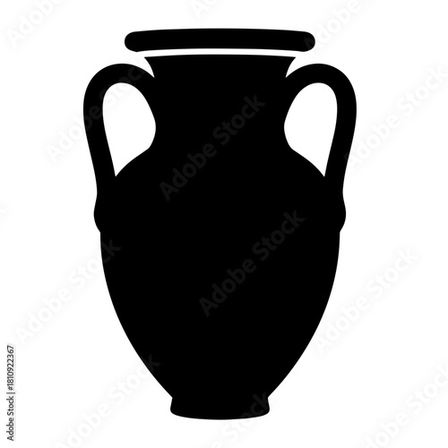 Ancient Greek Amphora Silhouette Black Icon Isolated White Background.