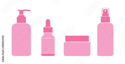 pink beauty product bottle icons displayed on a white canvas

