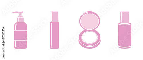 collection of pink beauty bottles illustrated on a white background

