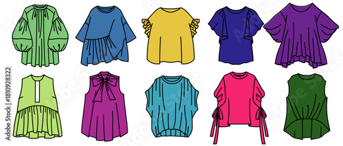 ネオンカラーのレディーストップスセット・ベクターイラスト