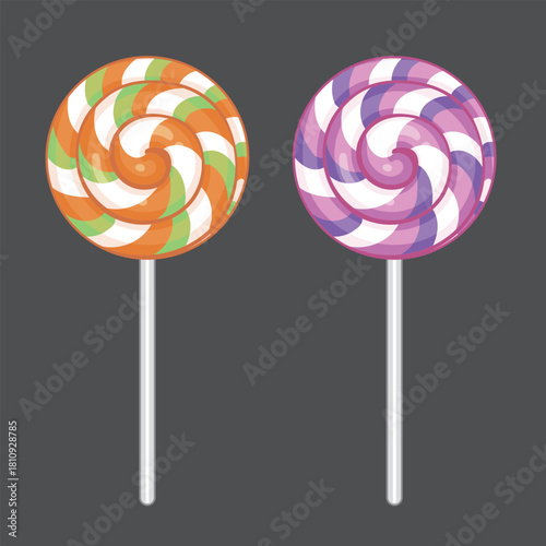 Cartoon Orange and Purple Lollipops Candy