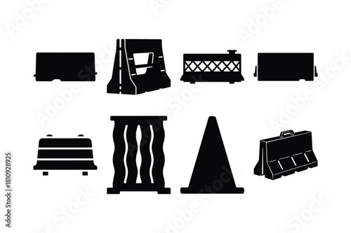 Traffic Cones and Road Safety Equipment Silhouette Vector Pack
