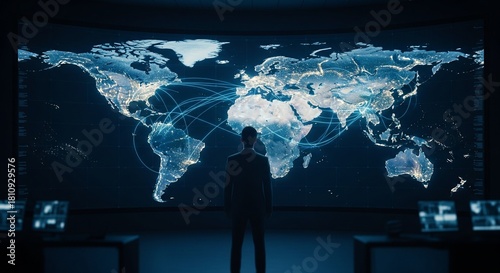 Global Networking A Person Contemplating the World Map