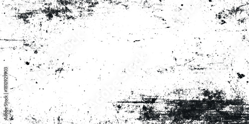 Abstract black ink splatter texture on white background, grunge paint splash overlay, modern chaotic drip pattern vector.