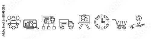 SCM banner icon vector illustration concept  with icon  of management, analysis, logistic, distribution, plan, TTM, procurement and profit
