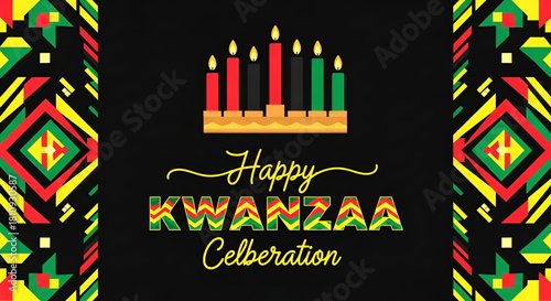 Happy Kwanzaa Celebration. Is an annual celebration of African-American culture which is held from December 26 to January 1. African American cultures festival.