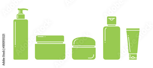 a set of basic icons illustrating rectangular jars and tubes intended for care and decorative cosmetics

