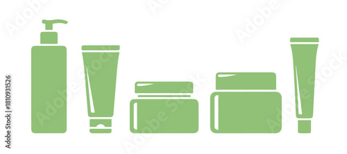 a collection of straightforward icons depicting rectangular jars and tubes for cosmetic care and decoration

