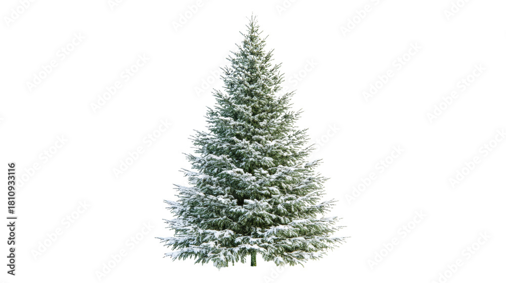 Fototapeta premium Snow covered evergreen tree isolated on a transparent background