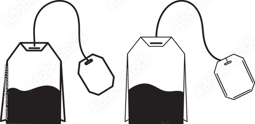 Two tea bags with strings and tags silhouette