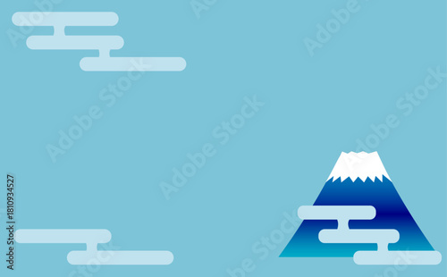 シンプルな富士山と雲の和柄背景イラスト
