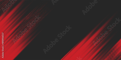 Dynamic black and red grunge halftone abstract background with diagonal brush stroke texture, modern edgy design suitable for sports posters, gaming banners, racing themes, digital ads, n high-energy.