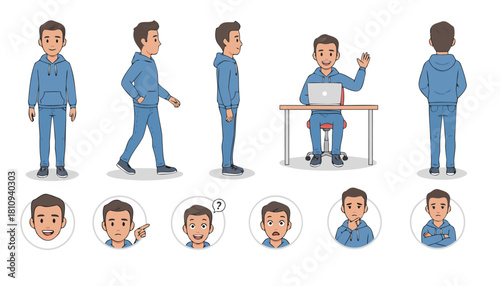 Male Character Animation Poses and Facial Expressions Set (AI Generated)
