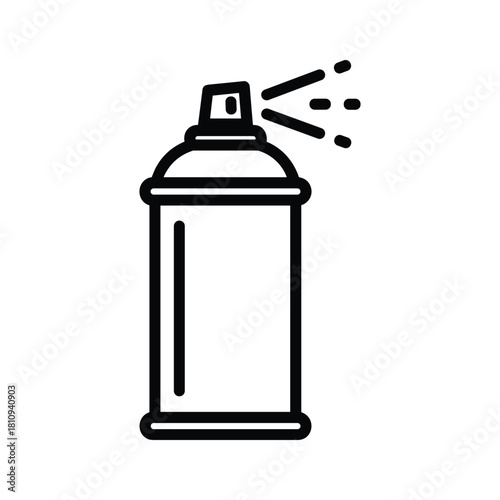 Simple line art icon of a spray can dispensing liquid