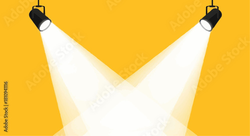 Stage Illumination Spotlight Beams on Yellow Canvas, Illuminating Opportunity and Focus in a Dynamic Design for Visual Emphasis and Theatrical Expression