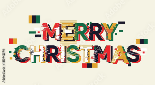 Glitch Fractured Christmas Typography Vector Background