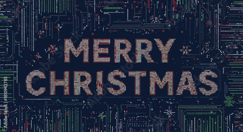 Microdot Matrix Christmas Typography Techno Flat Style