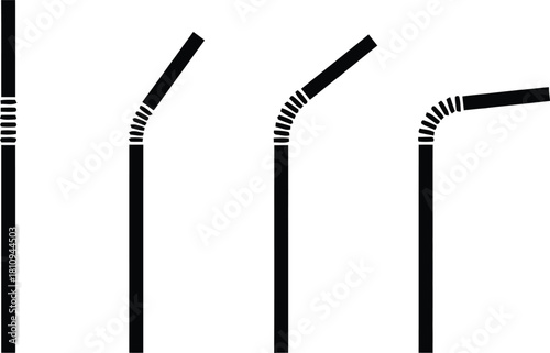 straw, drinking straw, beverage, liquid, drink, tube, plastic, disposable, flexible, bent, straight, angled, curved, accessory, object, graphic, design, illustration, vector, black, white background