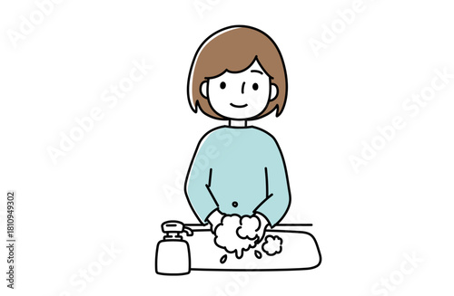 手を洗う女性のイラスト