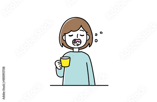 うがいをする女性のイラスト