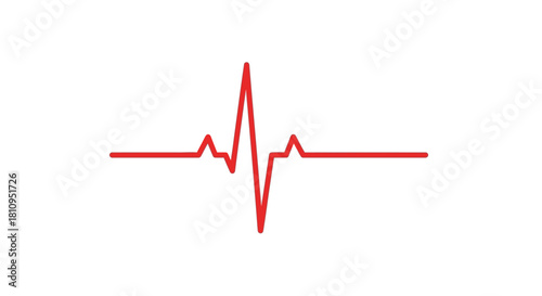 A red electrocardiogram ECG waveform shows a heart rhythm tracing on a white background