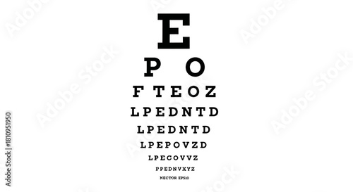 An eye chart with black letters decreasing in size down a white background