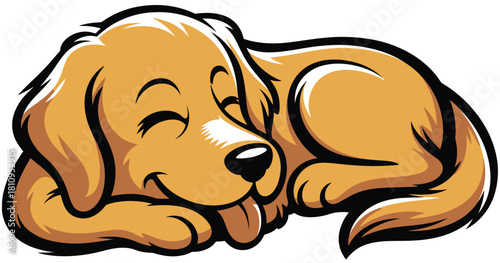 Cute Labrador dog vector illustration in relaxed lying position with tongue out and happy expression — ideal for greeting cards, nursery prints, and pet-themed digital designs.