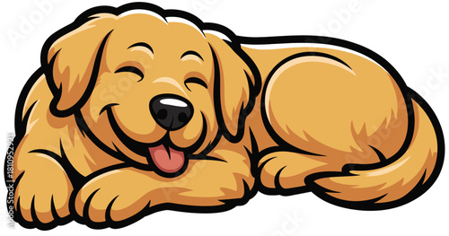 Sleeping Labrador Retriever lying down with a smile and tongue out — adorable vector illustration perfect for pet-themed designs, stickers, children’s books, and playful animal artwork.