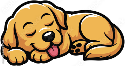 Sleeping Labrador Retriever lying down with a smile and tongue out — adorable vector illustration perfect for pet-themed designs, stickers, children’s books, and playful animal artwork.