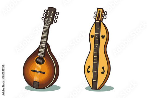 Traditional stringed musical instruments mandolin and Appalachian dulcimer side by side