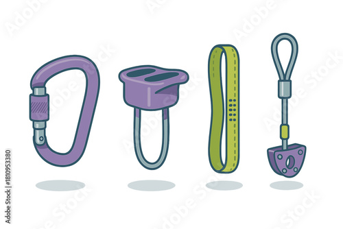 Essential rock climbing and mountaineering safety gear and accessories set