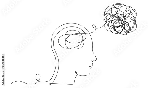 Concept of bad mental health. Human head with confused feelings and thoughts.Abstract linear Vector for banner, brochure, poster, presentation eps 10