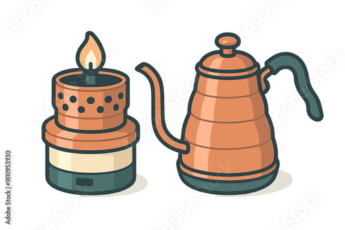 Portable camping burner and copper gooseneck kettle for outdoor beverage preparation