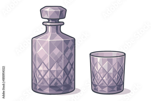 Luxury crystal whiskey decanter and matching tumbler glass set