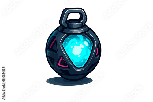 Futuristic glowing cyan energy core inside a dark spherical sci-fi device