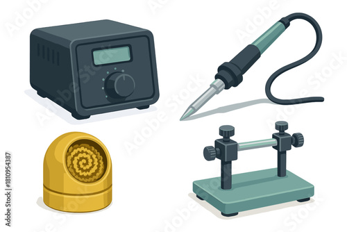 Electronic soldering station with iron, tip cleaner, and helping hands tool