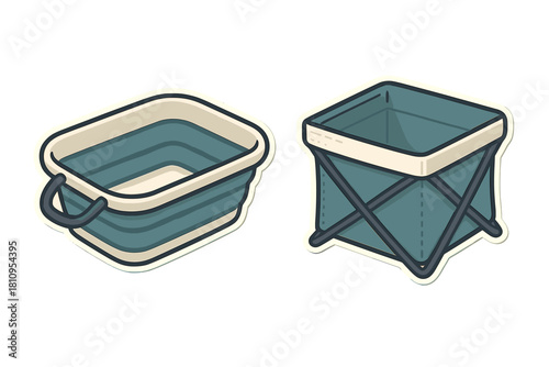 Collapsible laundry basket and folding wash basin for household storage and chores