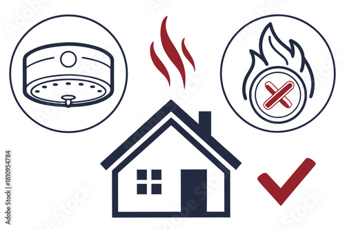 Home fire safety icons with house and checkmark vector