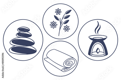 Spa and wellness icons in circles massage stones