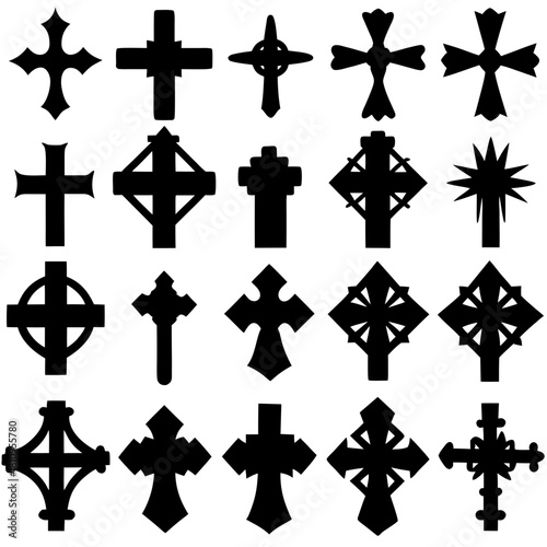 Collection of Black Christian Cross Silhouettes religion