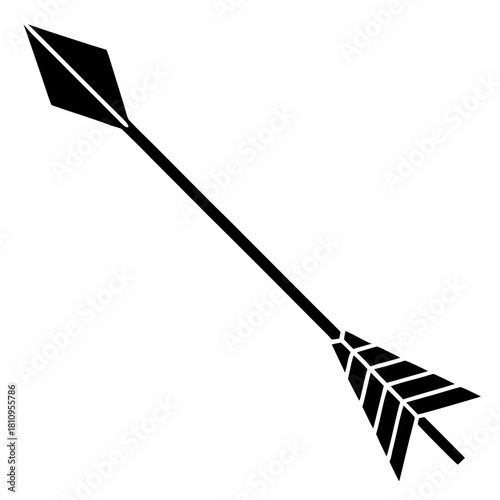 Black silhouette of an arrow with fletching symbol