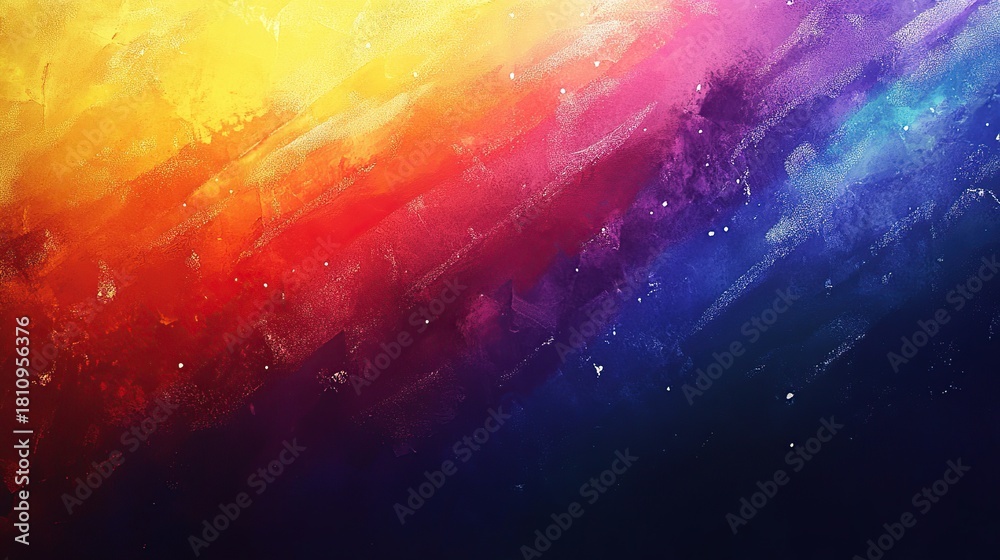 Naklejka premium A vibrant, abstract watercolor painting showcases a gradient of colors, transitioning from yellow to orange, red, pink, purple
