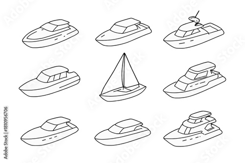 Collection of motorboat and sailboat outlines symbolizing luxury marine transport