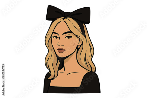 Pop art portrait of a fashionable young woman with blonde hair and black bow headband