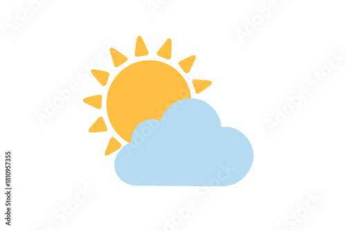 Stylized bright yellow sun partially obscured by a light blue cloud for partly cloudy weather