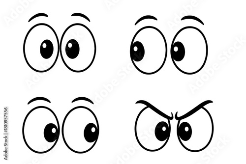 Set of cartoon eyes showing various emotions and directions for character design elements
