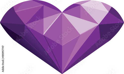 Geometric purple heart gemstone crystal abstract design