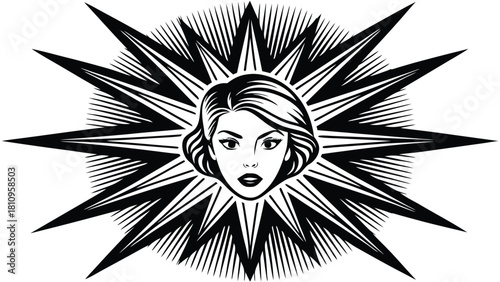 Pop Art Comic Woman Face in Starburst Vector
